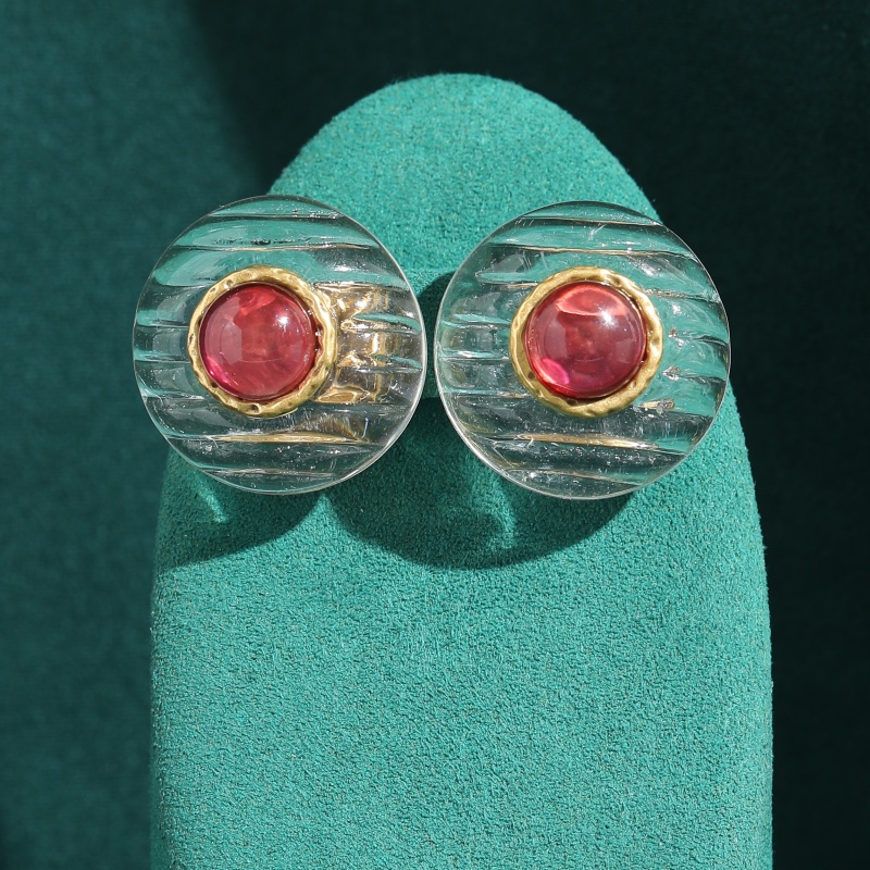 Vintage Fashion Jewelry Brands - Vintage Pink Glazed Transparent Round Stud