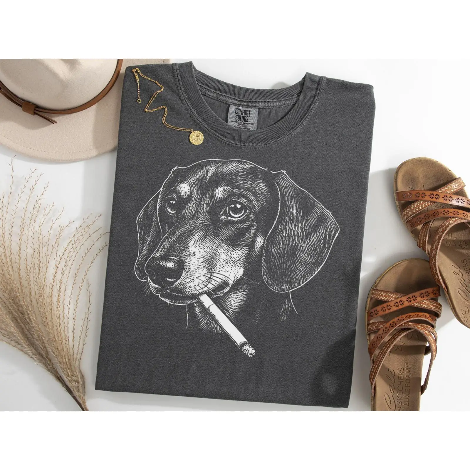 Vintage Fashion Gen Z - Dachshund Smoking Meme T Shirt Brainrot