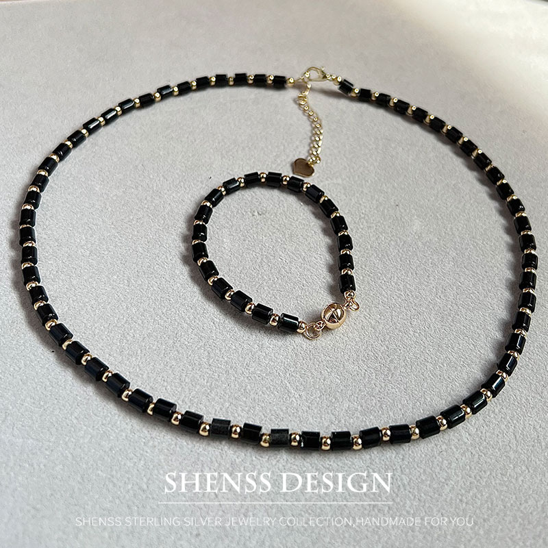 Vintage Fashion Guild - Natural 4mm obsidian Necklace Copper Plated