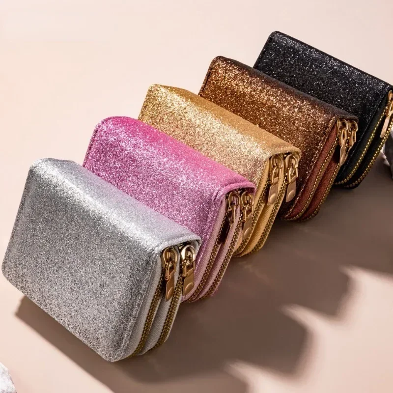 Vintage Fashion Postcards - Leather Wallets Women Glitter Sequin Wallets
