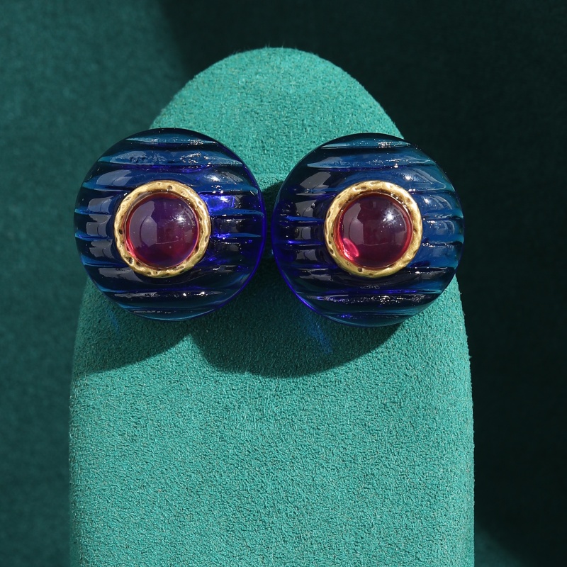 Vintage Fashion Jewelry Brands - Vintage Purple Blue Glazed Round Stud