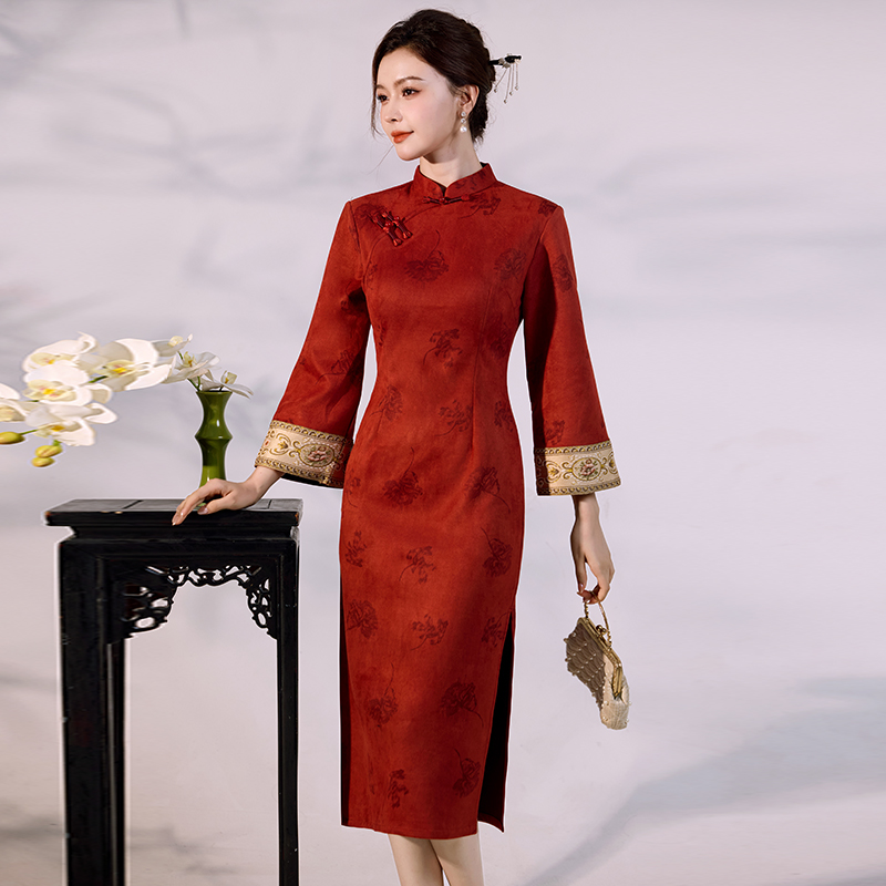 Luxury Suede Velvet Qipao - Mo - Vintage Fashion Gen Z ulasan dan harga