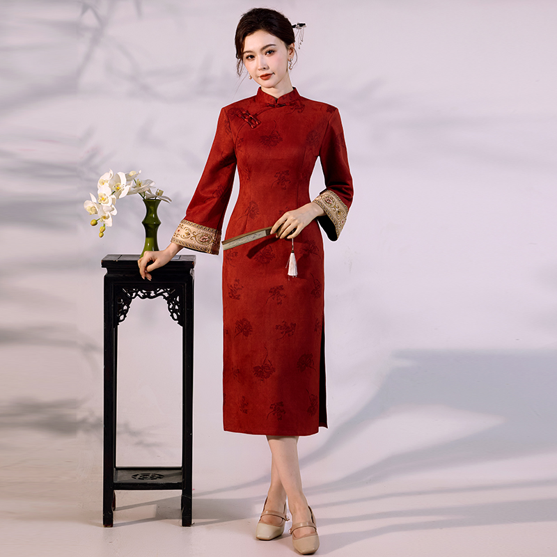 Luxury Suede Velvet Qipao - Mo - Vintage Fashion Gen Z ulasan dan harga