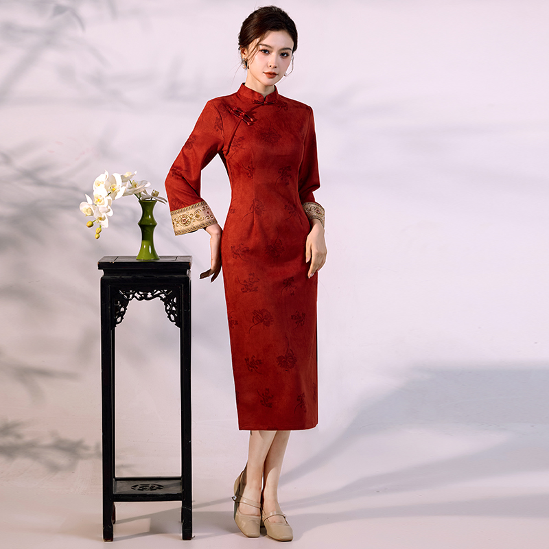 Luxury Suede Velvet Qipao - Mo - Vintage Fashion Gen Z ulasan dan harga