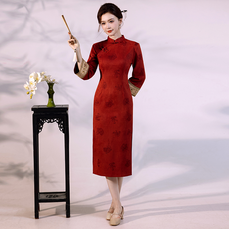 Luxury Suede Velvet Qipao - Mo - Vintage Fashion Gen Z ulasan dan harga