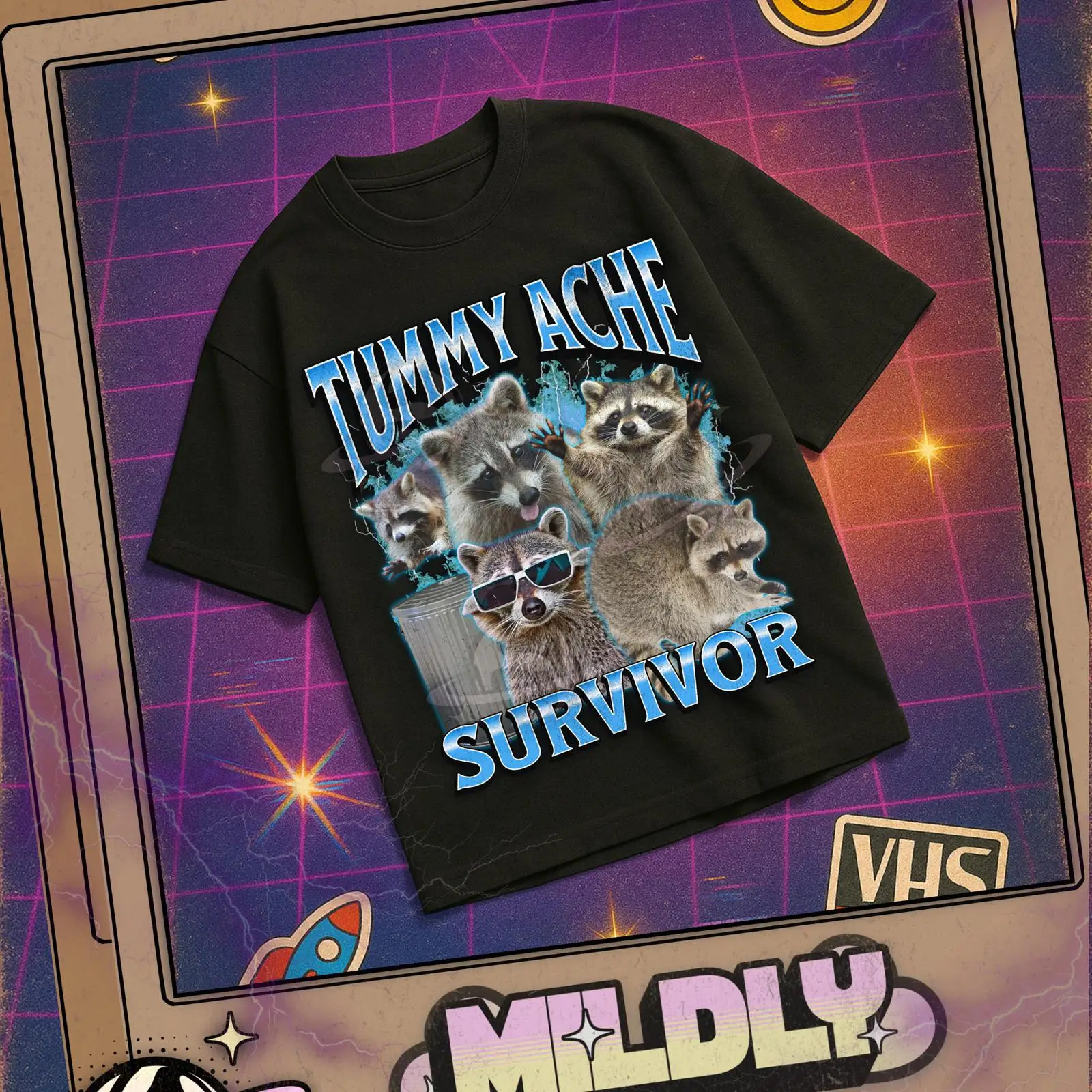 Tummy Ache Survivor Funny Racc - Vintage Fashion Gen Z ulasan dan harga