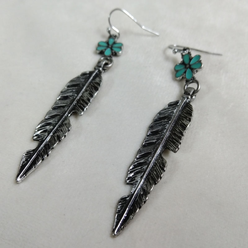 Antique Silver Feather Drop Ea - Vintage Fashion Jewelry Brands ulasan dan harga