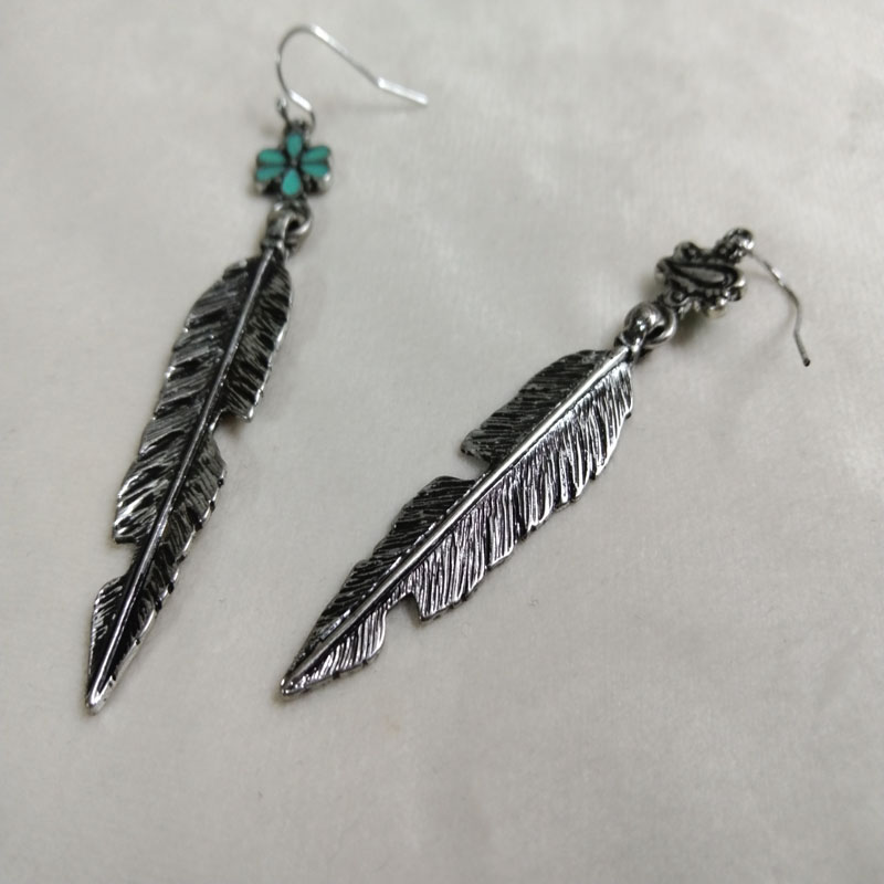 Antique Silver Feather Drop Ea - Vintage Fashion Jewelry Brands ulasan dan harga