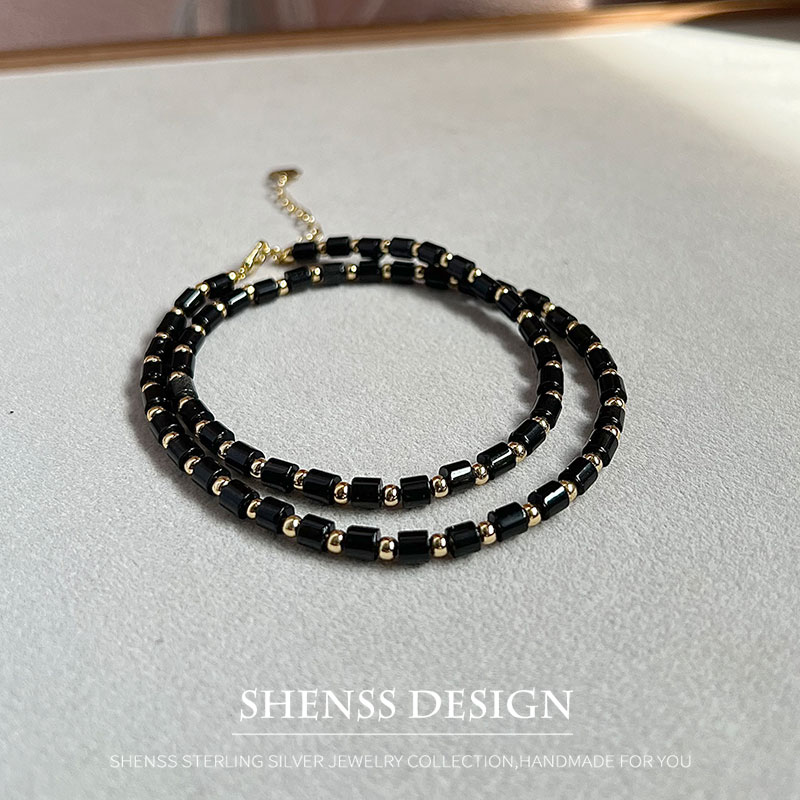 Natural 4mm obsidian Necklace  - Vintage Fashion Guild ulasan dan harga