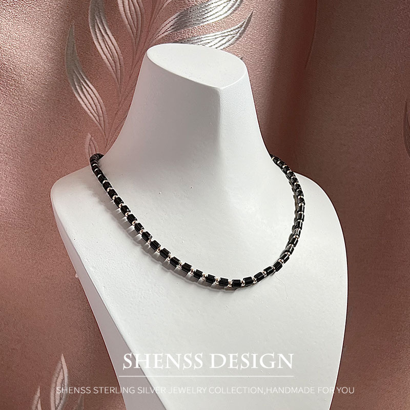 Natural 4mm obsidian Necklace  - Vintage Fashion Guild ulasan dan harga