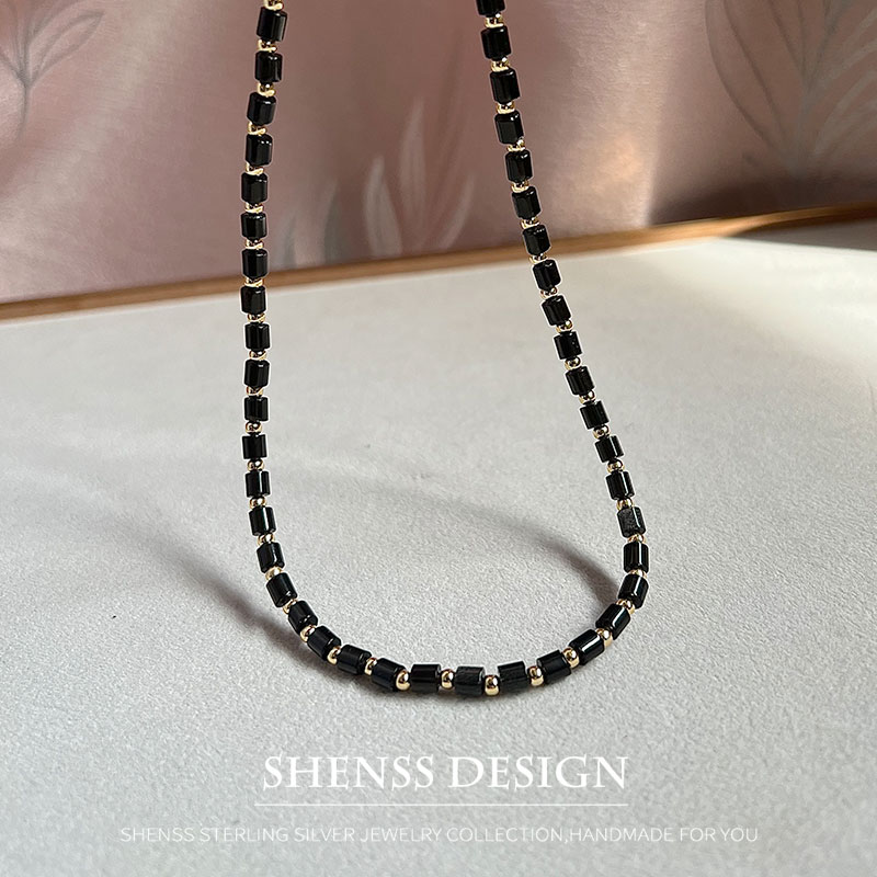 Natural 4mm obsidian Necklace  - Vintage Fashion Guild ulasan dan harga