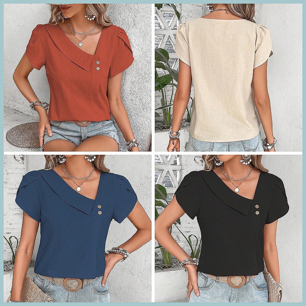 2024 Summer Vintage Solid Colo - Usa Vintage Fashion ulasan dan harga