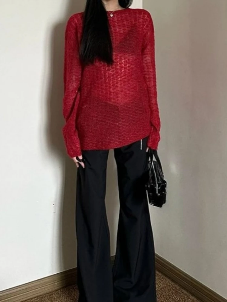 Y2K See-Through Knitted Women' - Usa Vintage Fashion ulasan dan harga
